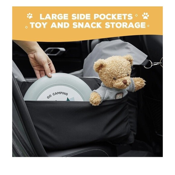 Dog Car Seat Waterproof Booster w Storage Pockets Groom Glove Small Black Gray - Picture 6 of 16